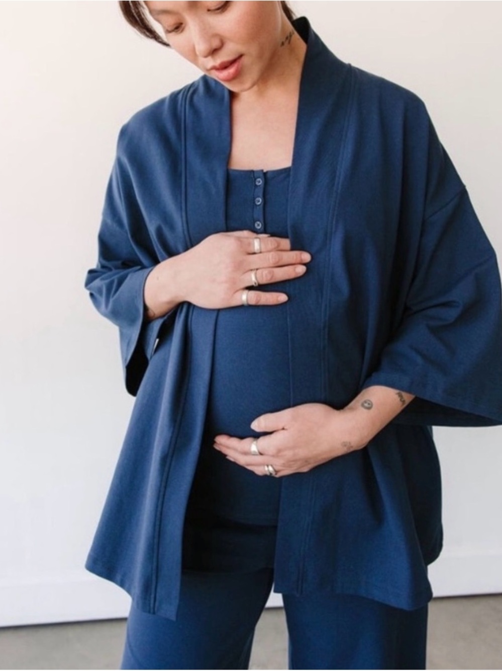 Storq Maternity Lounge Kimono & Tank & Pant Set - Tan
